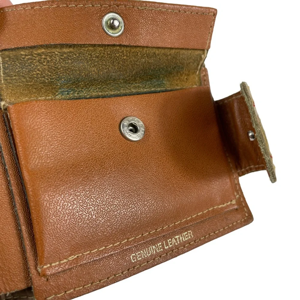 Vintage Genuine Leather Mens Wallet Single Bill Fold Snap Closure Change Pocket